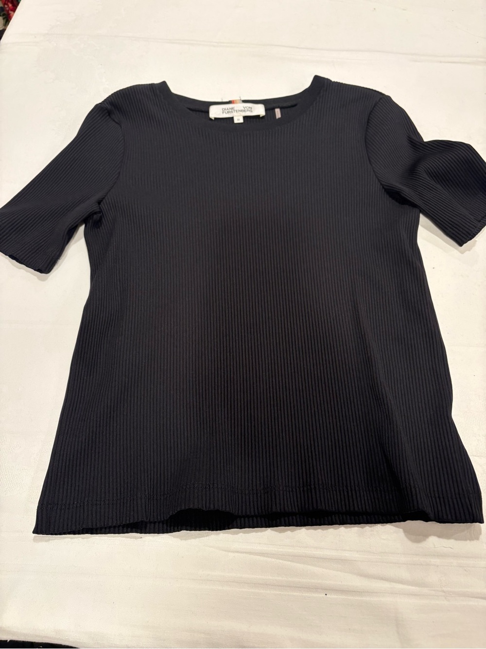 Diane Von Furstenberg Black Ribbed Short-Sleeve Top